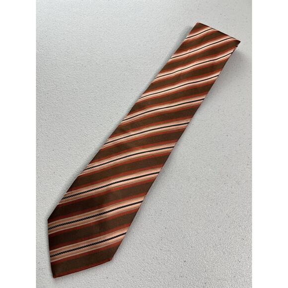 Paul Zileri Brown and Orange Striped Pattern 100% Silk Designer Italian Tie - Picture 3 of 7
